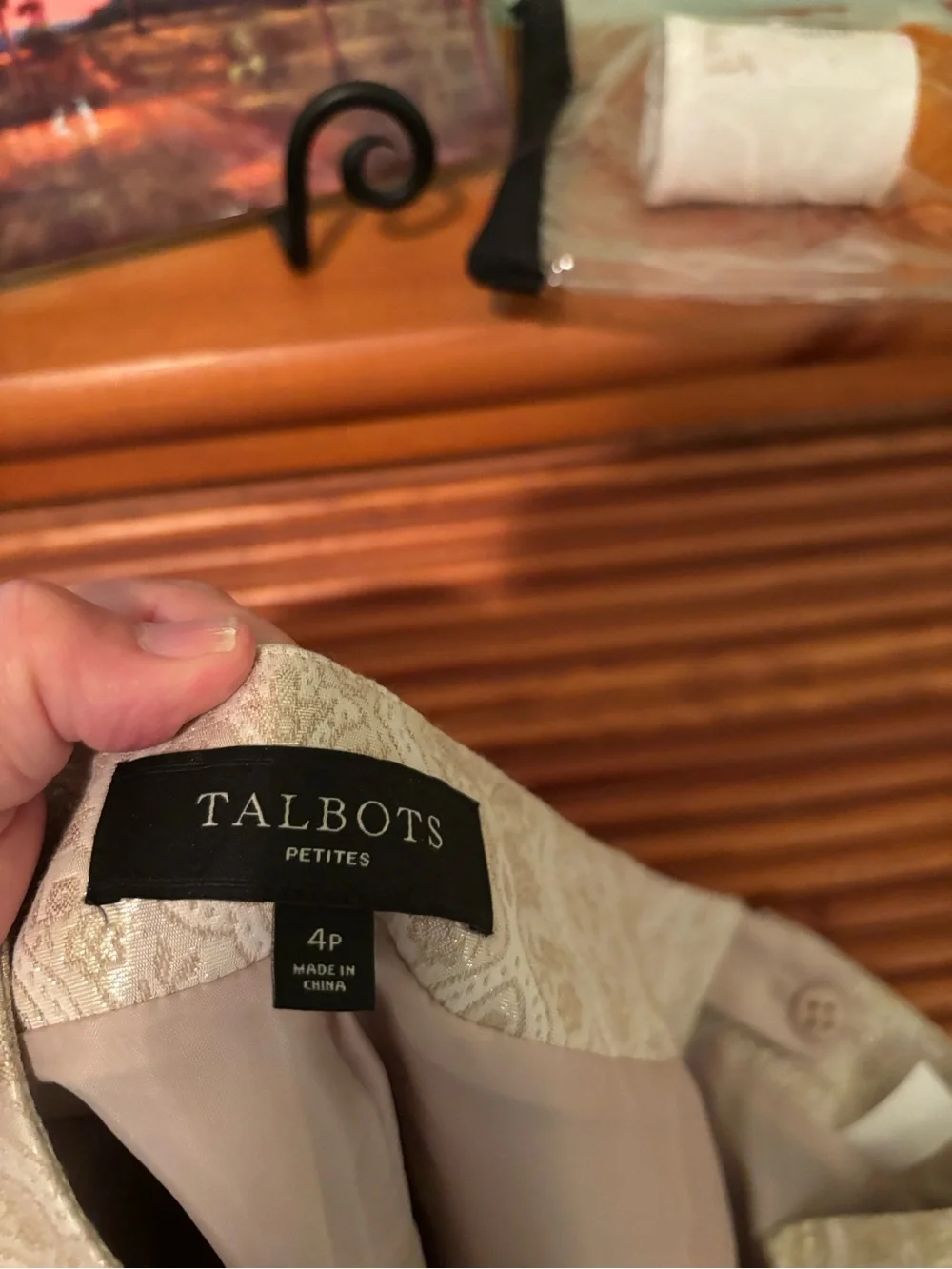 Talbots Metallic Beige Patterned Skinny Pants